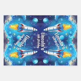 Galaxy Astronaut Space Shuttle Rocketship Geburtst Geschenkpapier Set