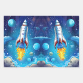 Galaxy Astronaut Space Shuttle Rocketship Geburtst Geschenkpapier Set (Vorderseite 3)