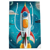 Galaxy Astronaut Space Shuttle Rocketship Geburtst Mittlere Geschenktüte (Vorderseite)