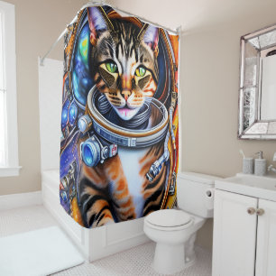 Galaxy Astronautenkatze Duschvorhang