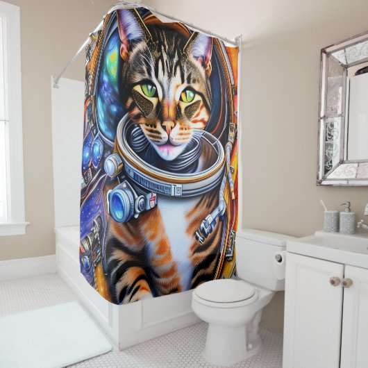 Galaxy Astronautenkatze Duschvorhang (Beispiel)