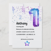 Galaxy Balloon 1. Geburtstag Einladung (Vorderseite)