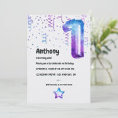Galaxy Balloon 1. Geburtstag Einladung (Stehend Vorderseite)