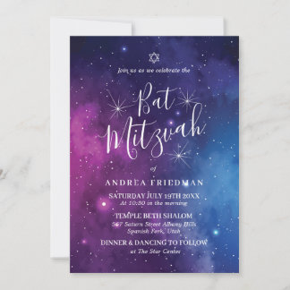 Galaxy Bat Mitzvah Einladung Sternennacht