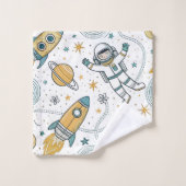 Galaxy Bath Towel Rockets & Planets in Soft Hues Badhandtuch Set (Waschlappen)