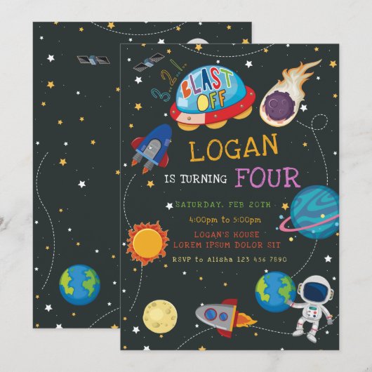 Galaxy Birthday Einladung (Vorne/Hinten)