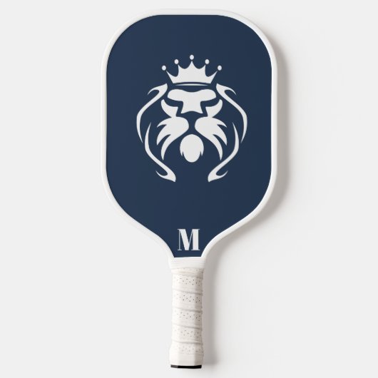 Galaxy Blue and White King Lion Modern Monogram Pickleball Schläger (Rückseite)