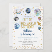 Galaxy Blue Gold aus dieser Welt Geburtstag Einladung (Vorderseite)