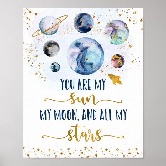Galaxy Blue Gold Sie sind meine Sun Moon Stars Poster (Vorne)