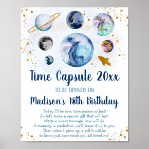 Galaxy Blue Gold Space Time Kapsel 1. Geburtstag Poster