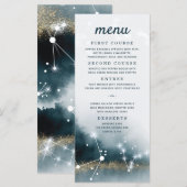 Galaxy Blue Gold Stars Hochzeit Menükarte (Vorne/Hinten)