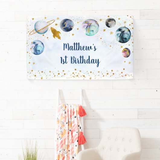 Galaxy Blue Gold Weltraum Geburtstag Banner (Insitu)