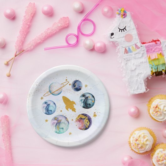 Galaxy Blue Gold Weltraum Geburtstag Pappteller (Party)