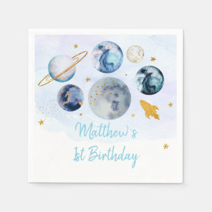 Galaxy Blue Gold Weltraum Geburtstag Serviette
