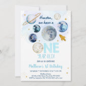 Galaxy Blue Gold Weltraumstart Einladung (Vorderseite)
