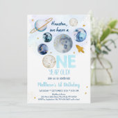 Galaxy Blue Gold Weltraumstart Einladung (Stehend Vorderseite)