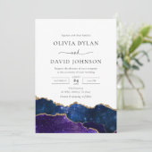 Galaxy Blue Lila Gold Agate Hochzeit Einladung (Stehend Vorderseite)