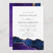 Galaxy Blue Lila Gold Agate Hochzeit Einladung (Vorne/Hinten)