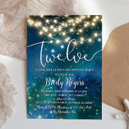 Galaxy Blue Stars String Lights Boys 12. Geburtsta Einladung