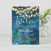 Galaxy Blue Stars String Lights Boys 12. Geburtsta Einladung (Stehend Vorderseite)