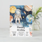 Galaxy Boy Weltraumplaneten Sun Moon Birthday Einladung (Stehend Vorderseite)