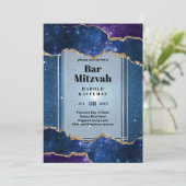 GALAXY Boys BAR MITVAH AGATE Blue Einladung (Stehend Vorderseite)