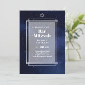GALAXY Boys BAR MITVAH Space Blue Einladung (Stehend Vorderseite)