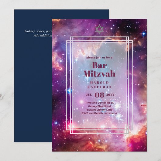 GALAXY Boys BAR MITVAH Space Sky Einladung (Vorne/Hinten)