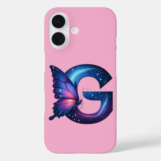 Galaxy Butterfly Letter "G" Monogramm auf Rosa Case-Mate iPhone Hülle (Rückseite)