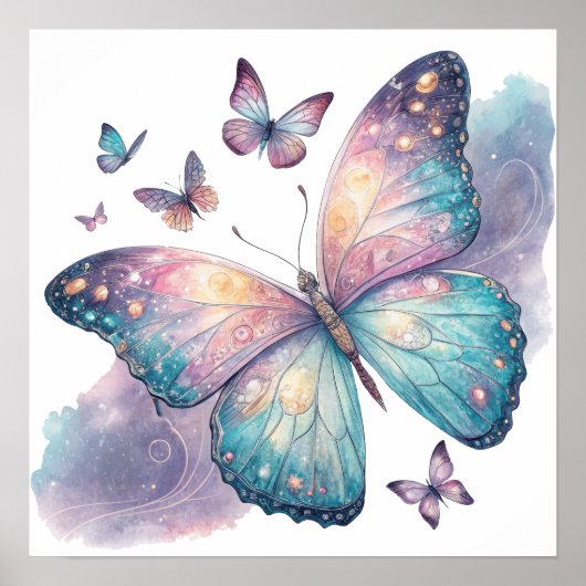 Galaxy Butterfly with Pastel Celestial Wings Poster (Vorne)