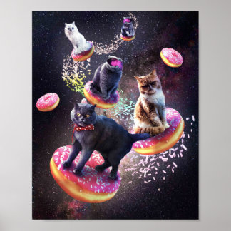 Galaxy Cat Donut - Weltraumkatzen Riding Donuts Poster