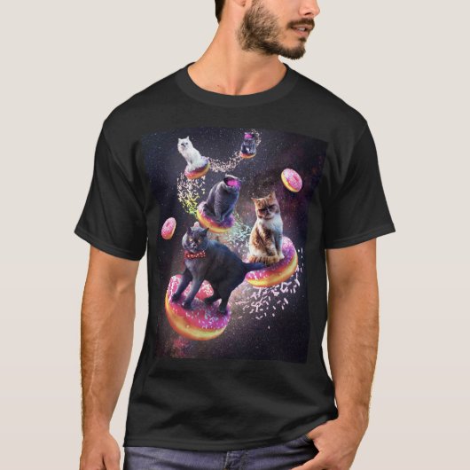 Galaxy Cat Donut - Weltraumkatzen Riesenspender T-Shirt (Vorderseite)