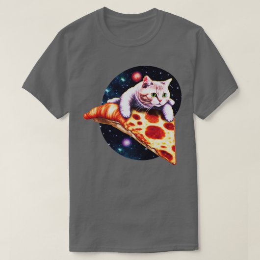Galaxy Cat Reiten Eine Scheibe Pizza T-Shirt (Design vorne)