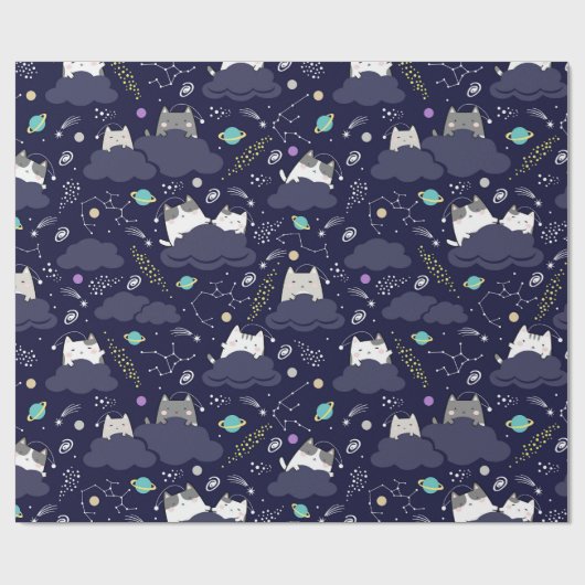 Galaxy Cat Wrapping Paper - Niedliche Katzen im We Geschenkpapier (Flach)