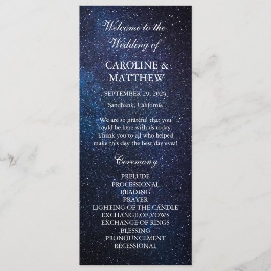 Galaxy Celestial Night Sky Stars Hochzeit Programm (Vorderseite)