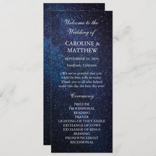Galaxy Celestial Night Sky Stars Hochzeit Programm (Vorne/Hinten)