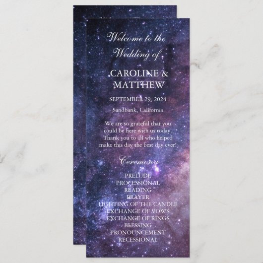 Galaxy Celestial Night Sky Stars Hochzeit Programm (Vorne/Hinten)