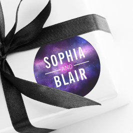 Galaxy Celestial Stars Moderne Hochzeit Personalis Runder Aufkleber