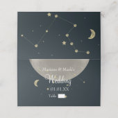 Galaxy Constellation Wedding Gold Star Moon Foil Platzkarte (Außenseite Aufgefaltet)