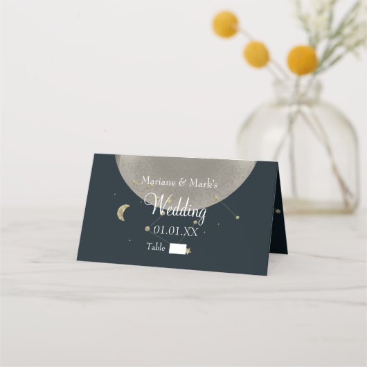 Galaxy Constellation Wedding Gold Star Moon Foil Platzkarte (Vorderseite)