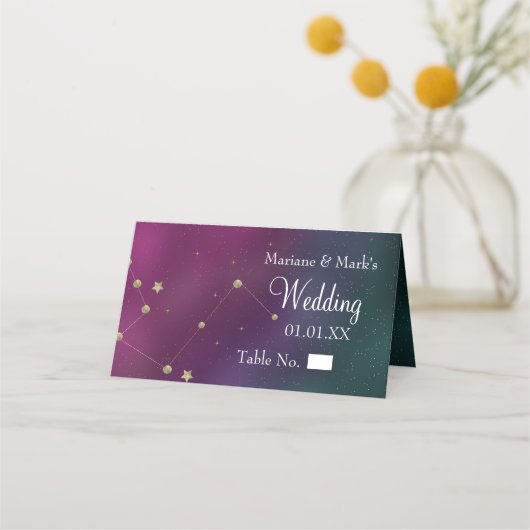 Galaxy Constellation Wedding Gold Stars Moon Foil Platzkarte (Vorderseite)