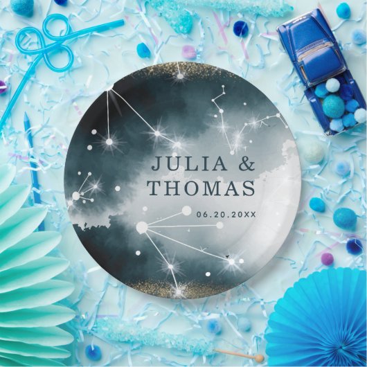 Galaxy Custom Blue Gold Stars Hochzeit Pappteller (Party)