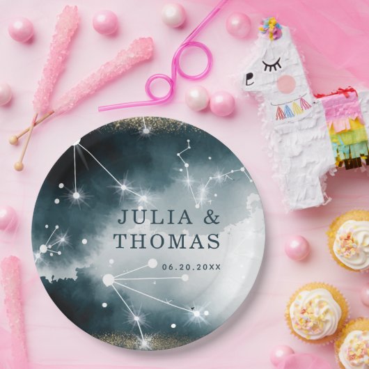 Galaxy Custom Blue Gold Stars Hochzeit Pappteller (Party)