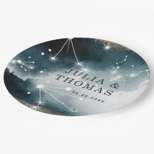 Galaxy Custom Blue Gold Stars Hochzeit Pappteller