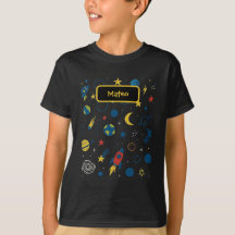 Galaxy-Design-T-Shirt mit Rakete und Sternen für J
