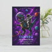 Galaxy Dino 1. Geburtstag Einladung (Stehend Vorderseite)