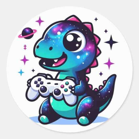 Galaxy Dinosaurier mit Spielsteuerung Runder Aufkleber (Vorderseite)