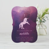 Galaxy Einhorn Foto Party Einladung (Stehend Vorderseite)