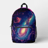 Galaxy Explorer kids Black Backpack Kosmic Bedruckter Rucksack (Vorderseite)