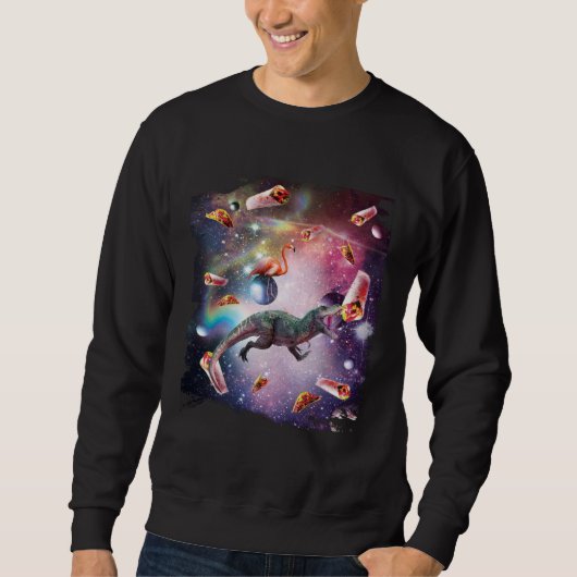 Galaxy Flamingo Riding Dinosaur In Space Rainbow Sweatshirt (Vorderseite)